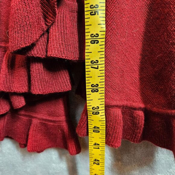 Georciou Womens Wool blend Red Ruffled Knit Cape Shawl tight knit elegant office - Picture 5 of 9